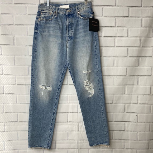Mother The Huffy Skimp Ripped High Waist Straight Leg Jeans - Picture 2 of 11